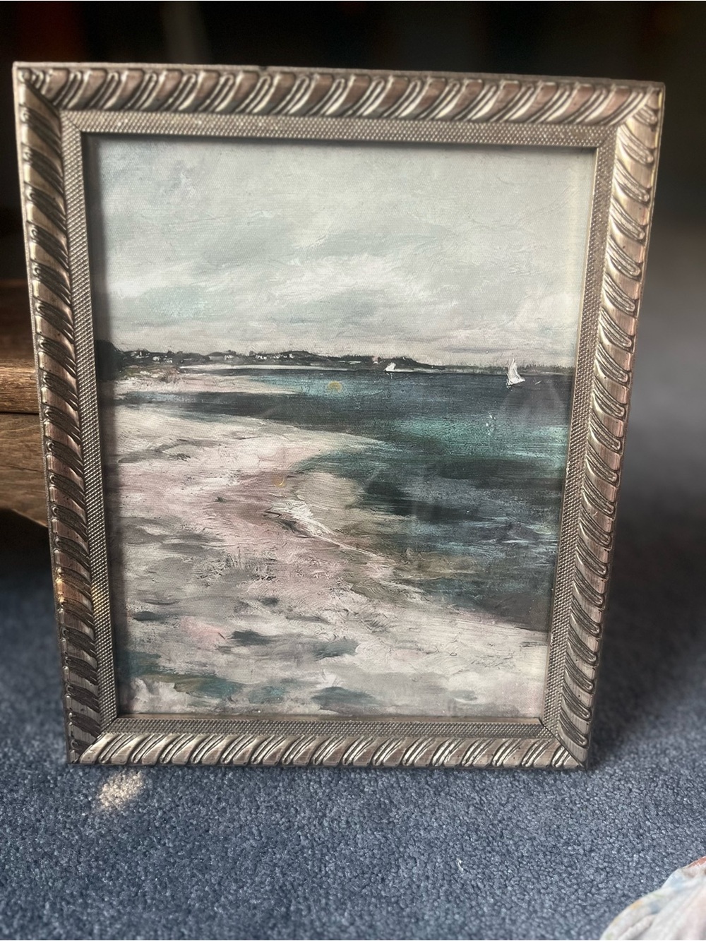 Seaside Coastal Framed Art Print - Teal and Cream Tones